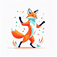 Obraz premium A cheerful fox dancing with colorful dots around it