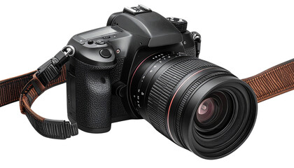 Fototapeta premium DSLR Camera PNG, Professional Digital Camera with Lens, Transparent Background, Photography Illustration, Media and Technology Design