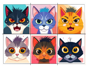 Square Cat Portraits with Expressive Cartoon Emotions (2)