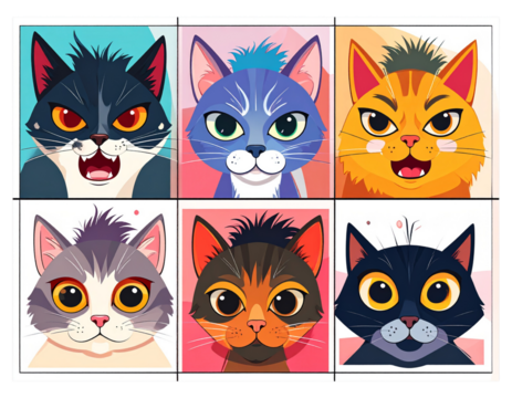 Square Cat Portraits with Expressive Cartoon Emotions (2)
