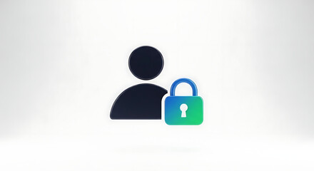 A simple graphic of a user icon with a padlock in front on a plain white background studio shot ai generated