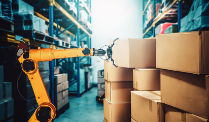 Smart robot arm system for innovative warehouse and factory digital technology . Automation...