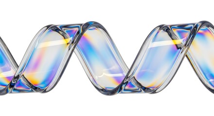 Iridescent wavy glass ribbon isolated on white background