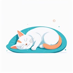Fototapeta premium A peaceful white cat sleeping in a blue bed