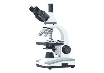 Detailed close-up of a modern scientific microscope for laboratory research and education isolated on transparent background