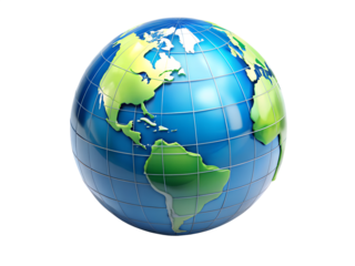 A blue and green globe of the earth isolated on transparent background