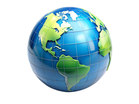 A blue and green globe of the earth isolated on transparent background