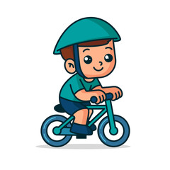 Cartoon boy riding bicycle with helmet vector illustration
