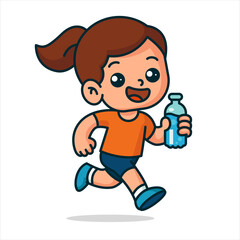 Cartoon girl running with water bottle vector illustration