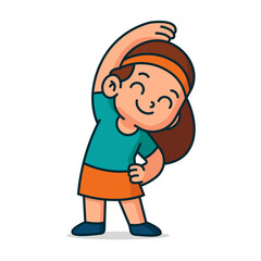 Cartoon girl doing side stretch exercise vector illustration