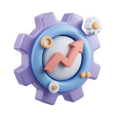 Stylized pastel gear icon with upward trend arrow and growth elements illustration