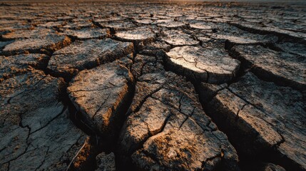 dry drought landscape with parched soil cracked ground agricultural impact crop failure climate change environmental crisis global warming and weather disaster on farming