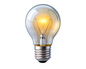 Incandescent light bulb glowing with warm light, isolated on transparent background