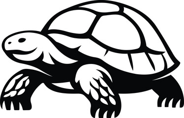 Tortoise silhouette walking black and white, Turtle reptile vector illustration