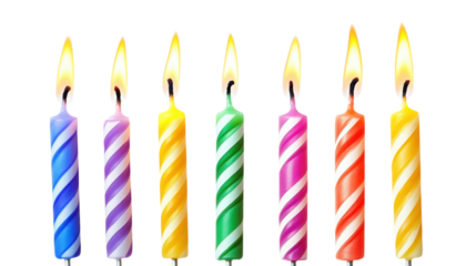Group of Lit Birthday Candles  isolated on a Transparent or white Background