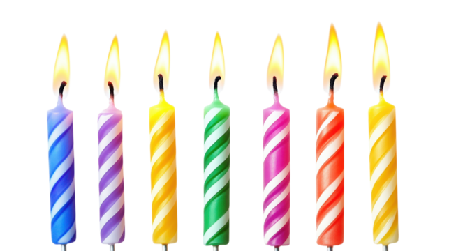 Group of Lit Birthday Candles  isolated on a Transparent or white Background