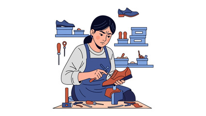 Artisan at Work: A dedicated craftsperson meticulously repairs a leather shoe, demonstrating precision and passion in their trade. Capturing the timeless art of craftsmanship.