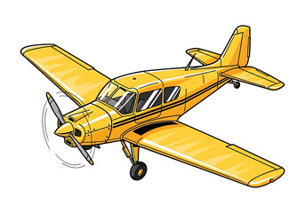 Bright yellow single engine propeller aircraft flying isolated vivid aviation scene isolated on transparent background
