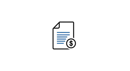 Icon of a document with blue lines and a dollar sign indicating financial paperwork and transactions ai generated