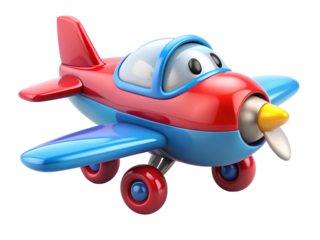 A cute cartoon airplane with a smiling face, isolated on a transparent background