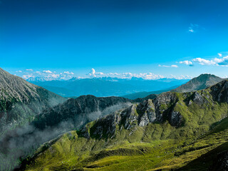 Wide mountain panorama in South Tyrol Alps