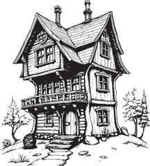 The village house. Hand drawn vector illustration
