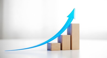 Growth chart with blue arrow pointing upwards isolated on white background