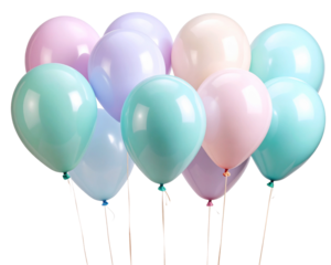 Soft Pastel Party Balloons in Muted Tones, Transparent PNG background