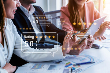 Customer centric review and rating system supports product review, digital rating concept, and...