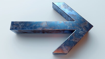 Blue textured metal arrow with 3D effect. Industrial style directional symbol on light background. Ideal for design and concept projects.