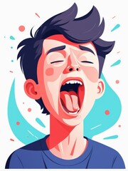 An animated portrayal of an expressive young man vocalizing