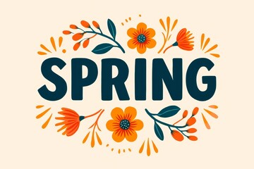 Charming hand-drawn illustration featuring delicate flowers surrounding the word spring.