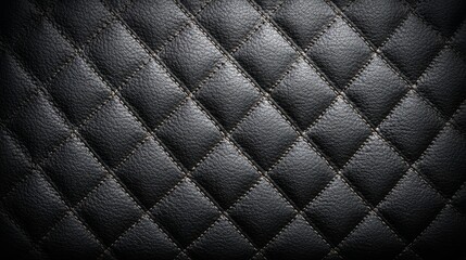 Obraz premium Black quilt with a black background. The quilt is made of leather and has a diamond pattern