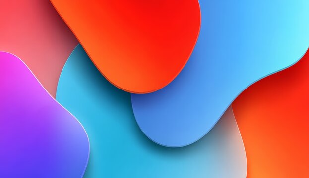 Colorful abstract background with blue, red, and purple shapes. The colors are vibrant and the shapes are irregular