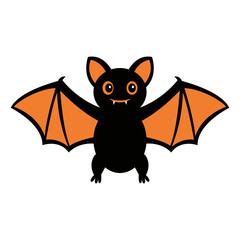 Cute cartoon bat with orange wings, Halloween holiday illustration. Vector