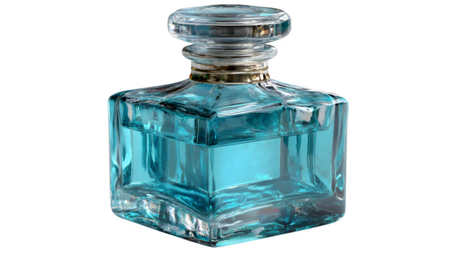 Elegant glass decanter filled with vibrant blue liquid, perfect for luxurious beverages or sophisticated home decor.