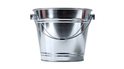 Shiny metallic bucket with a sturdy handle, ready for industrial tasks, cleaning, or creative projects demanding durable, clean storage solutions
