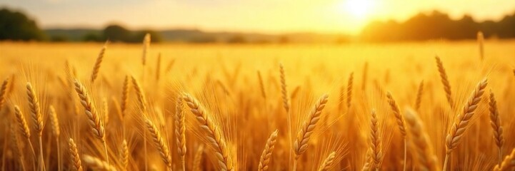 Golden wheat field swaying gently in the summer breeze, bathed in warm sunlight Perfect for backgrounds, textures, and agricultural themes , harvest, wheat