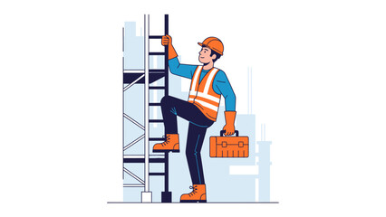 Ascending to Excellence: A construction worker in safety gear, diligently climbs a ladder to a new level of a building under development. © Abdul
