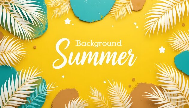 Vibrant summer background with tropical leaves and circles