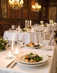Elegant dining room, plated meal