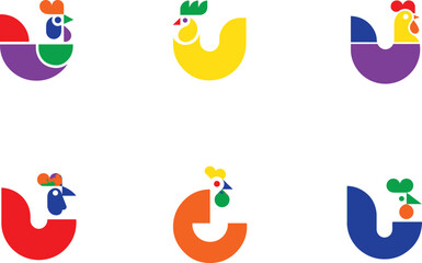 Geometric roosters colorful abstract shapes chicken