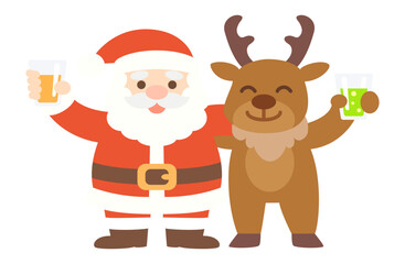 Cute Santa and Reindeer Cheers Scene – Flat Style Christmas Graphic