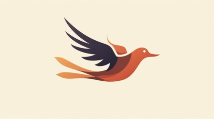 Fototapeta premium Elegant stylized bird mid-flight with flowing shapes and subtle gradients, combining simplicity and dynamic movement for standout merch designs.