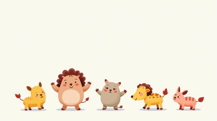 Obraz premium Illustrations of adorable, soft-bodied animals with gentle colors and simple shapes designed to be friendly and appealing for children’s books and educational materials.