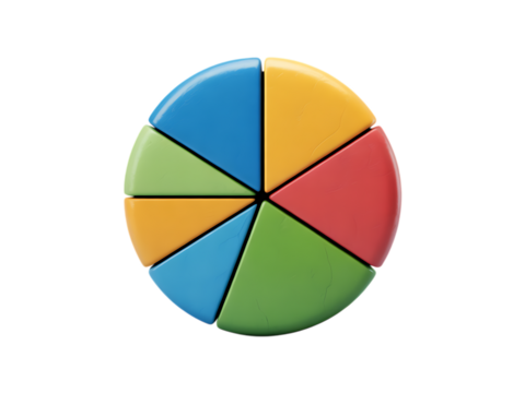 Colorful pie chart isolated on transparent background