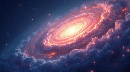 Vibrant swirling galaxy with bright stars and colorful nebula clouds in deep space, perfect for posters, merchandise, and digital art.

