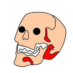 Cartoon skull with missing pieces isolated on transparent background illustration