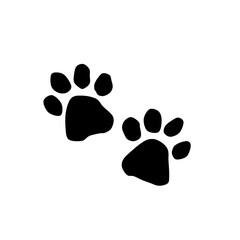 Two black paw prints isolated on transparent background, animal track and footprint