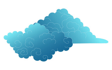 Traditional Asian clouds, cumulus clouds, line drawing, blue gradient, isolated on transparent. Hand drawn vector illustration. Buddhist thangka art. Chinese, Japanese, Korean design element, clip art